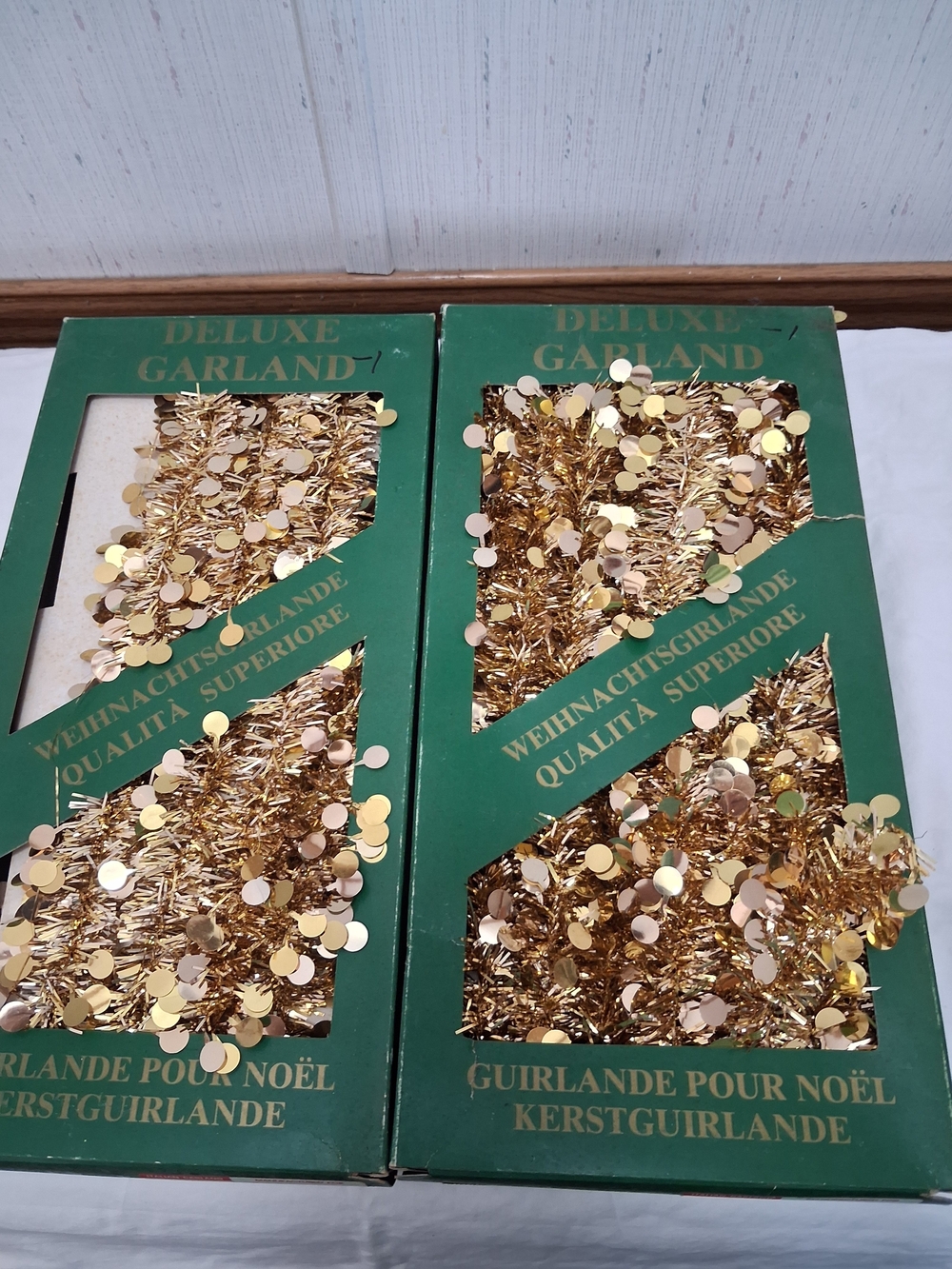 Vintage Gold Christmas Garland Set of 2 Total of 6 Yds Total Length Orginal Box